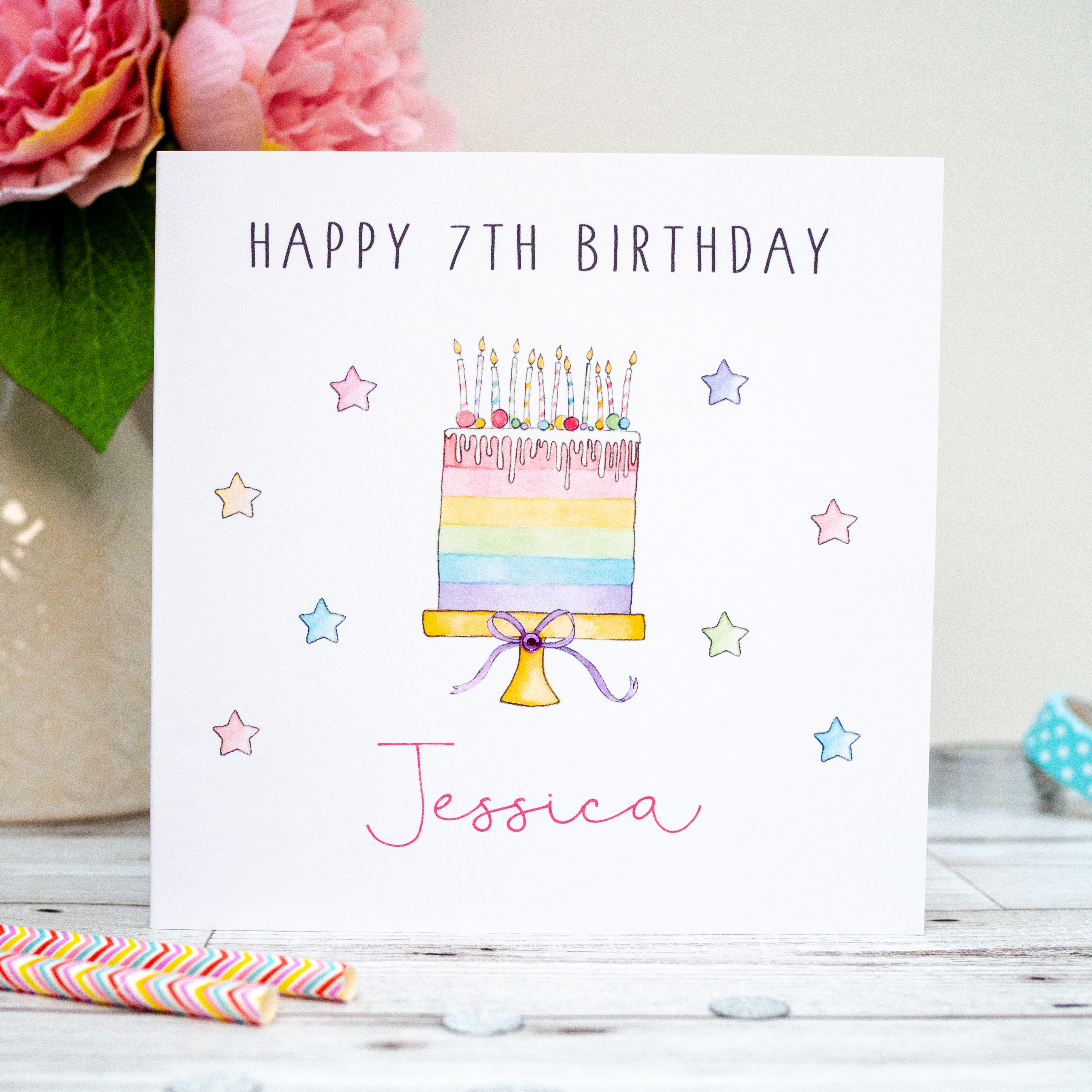 Personalised Birthday Card  Rainbow Cake Card